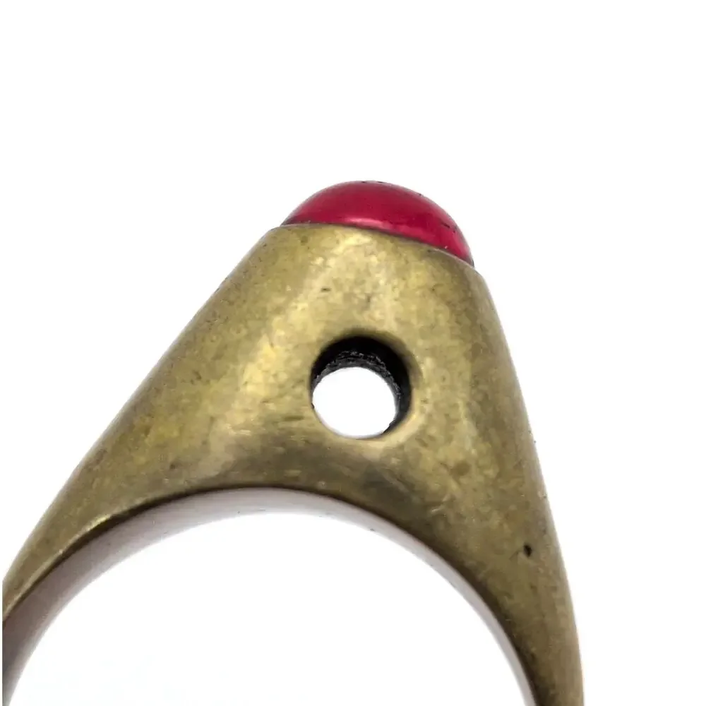 Antique Vintage Stanhope Pinky Ring Gold Tone Red Cabochon Size 4.5 *NO IMAGE*